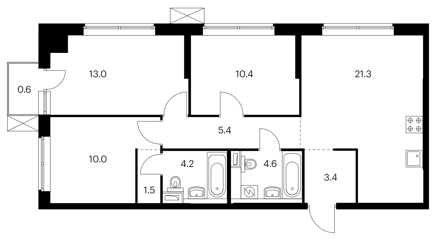 3-комнатная квартира 74.4 м², 4/12 эт., ЖК «Шкиперский 19»